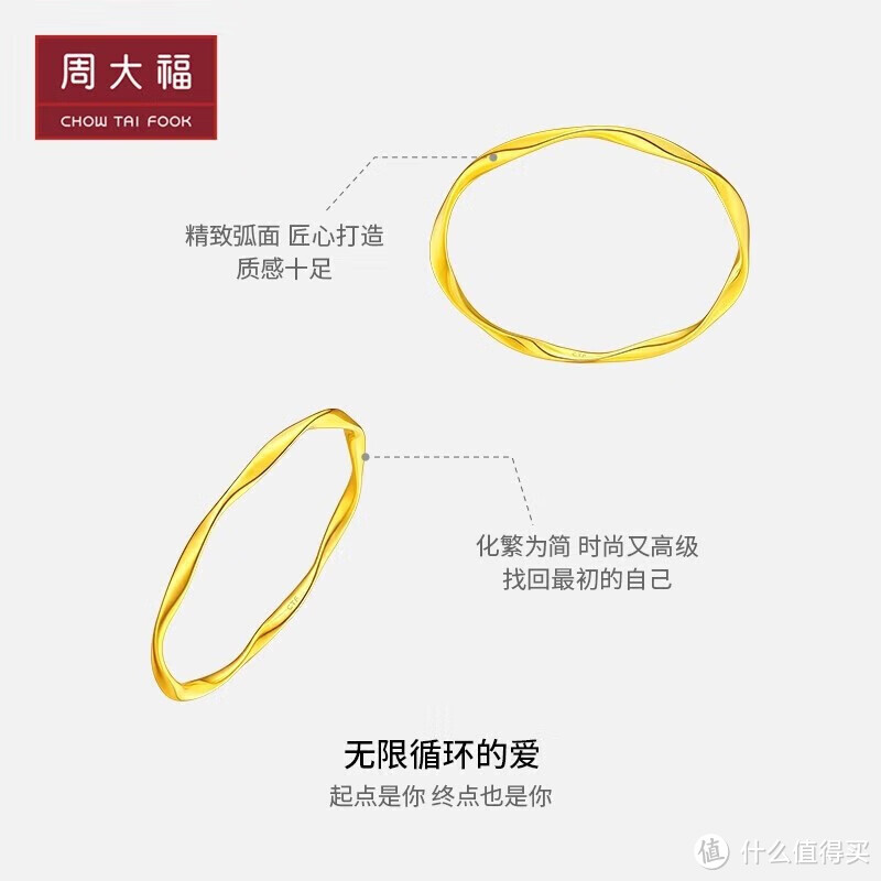 周大福ING爱无尽循环黄金手镯——绽放永恒爱意的时尚艺术品，黄金的颜色谁不喜欢